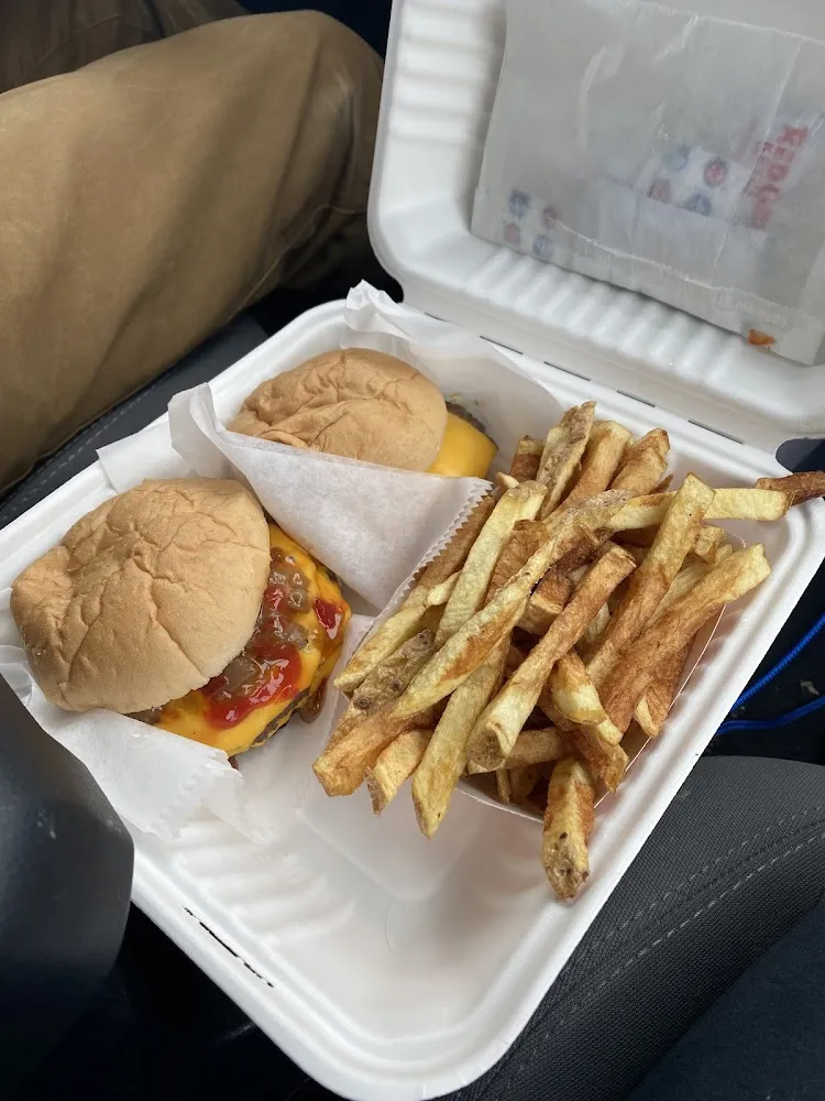 Burgers and Fries with Cheese